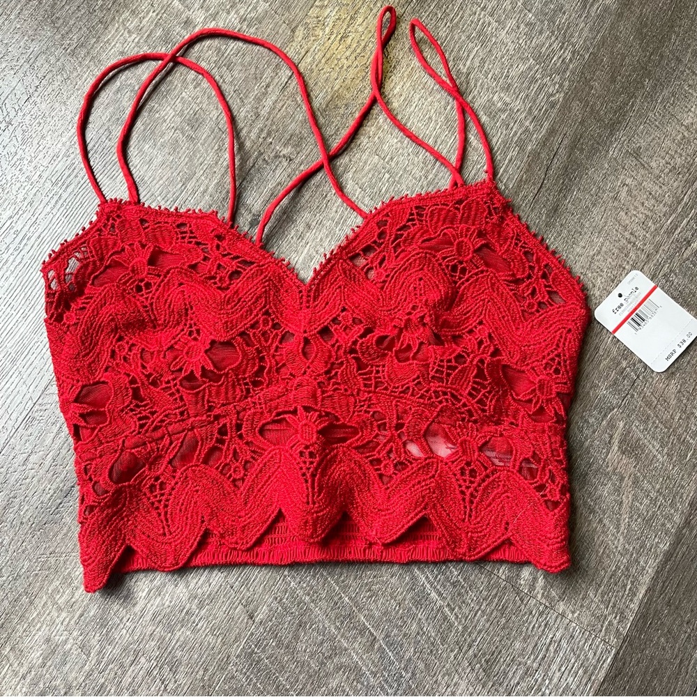 Free people Red Lace Cropped Top